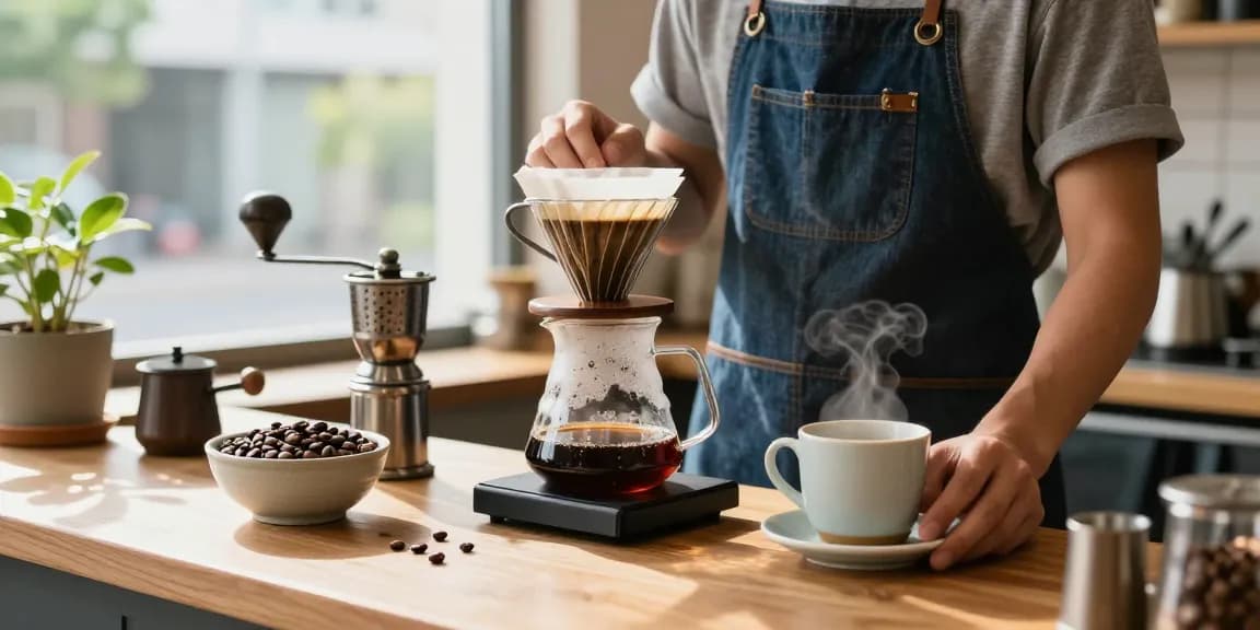 Barista using Ebb reusable filters for flavorful coffee at www.ebbfilter.com