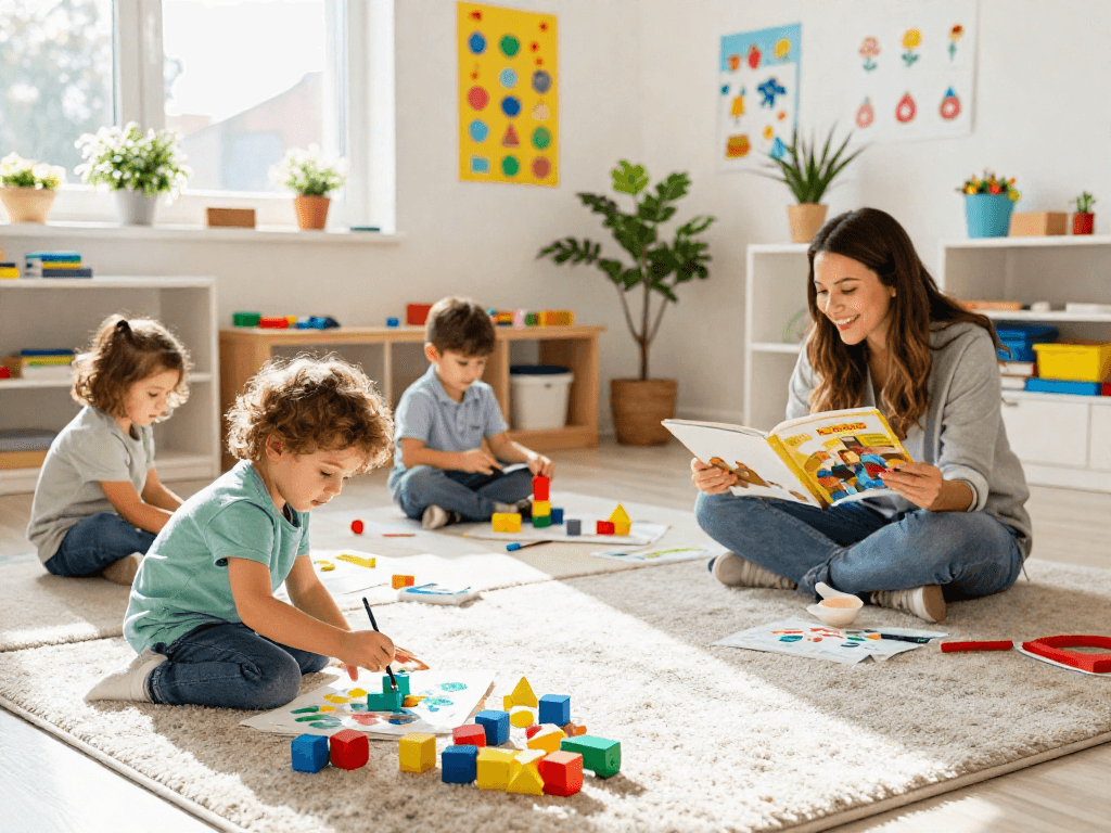 Engaged children learning in a vibrant kindergarten near me, showcasing interactive and hands-on activities.