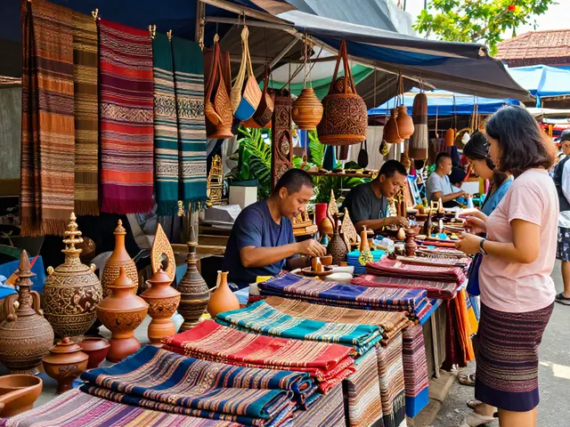 Explore exquisite thai handicrafts at a bustling market, perfect for travel memories.