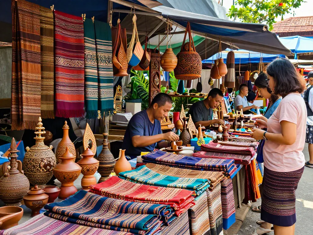 Explore exquisite thai handicrafts at a bustling market, perfect for travel memories.