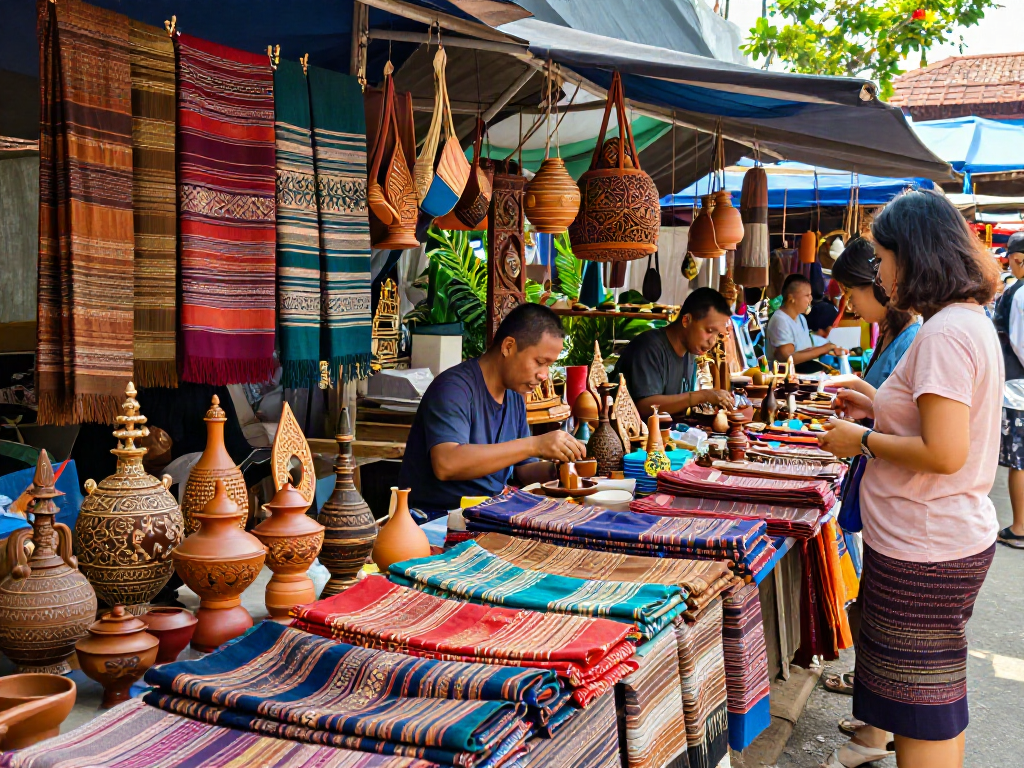 Explore exquisite thai handicrafts at a bustling market, perfect for travel memories.