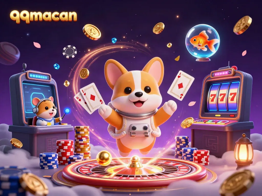 Experience fun gaming with qqmacan in a cosmic casino scene, featuring dynamic characters and vibrant action.