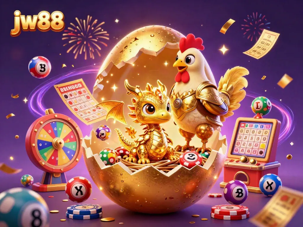 Win big with JW88 as a golden dragon emerges from a nest of poker chips in a vibrant casino scene.