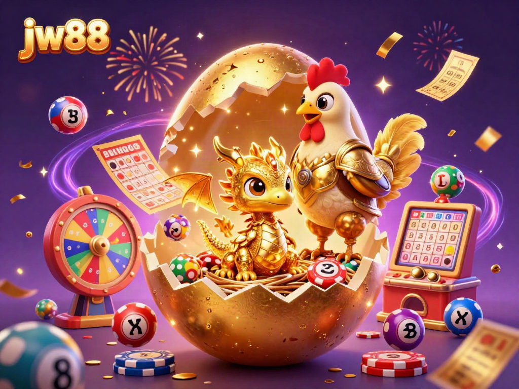 Win big with JW88 as a golden dragon emerges from a nest of poker chips in a vibrant casino scene.
