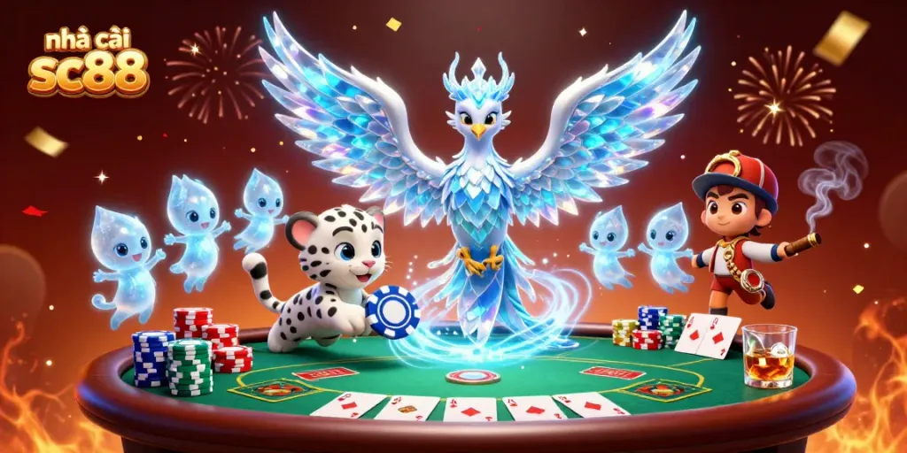 Exciting gaming moment at nhà cái sc88 with vibrant characters and poker action.