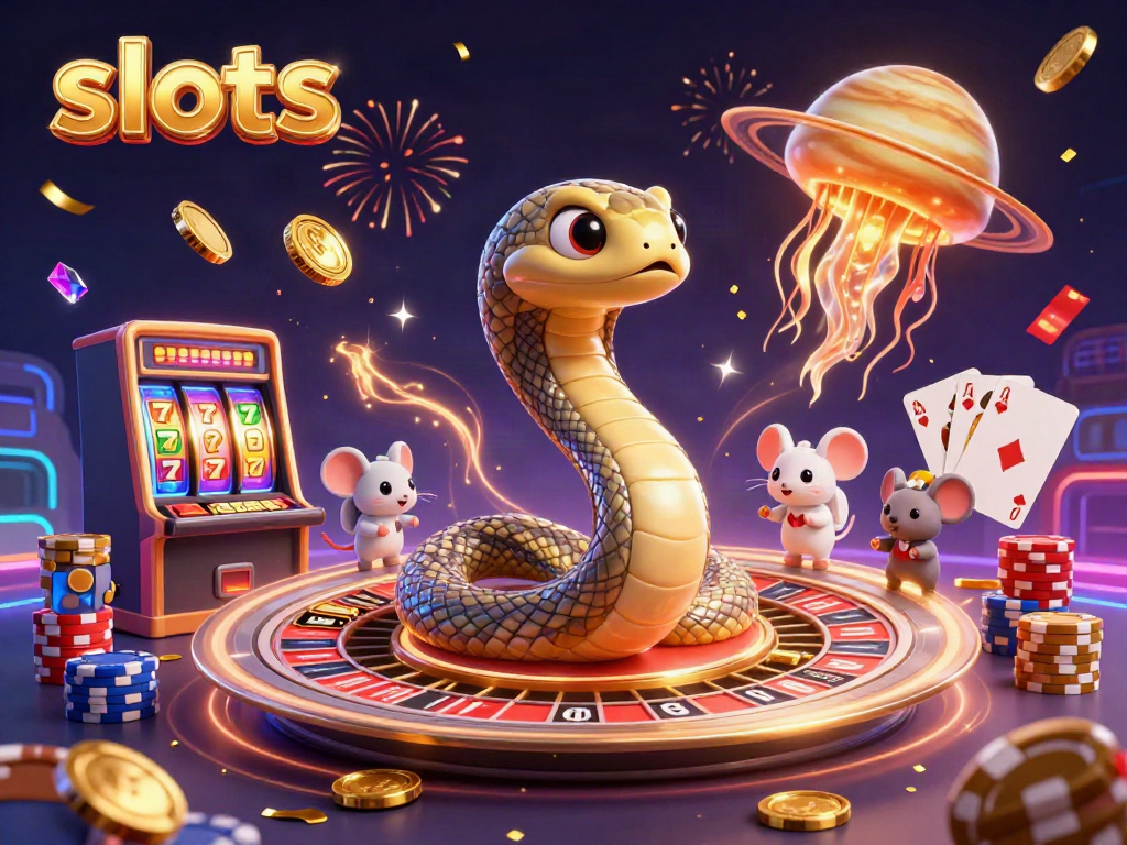 Watch as the Saturn ring snake rolls its slots, with astronaut mice wagering dynamic gold and jewels.