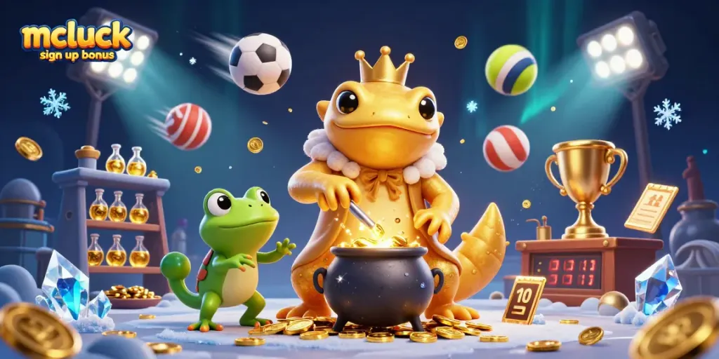 Claim the mcluck sign up bonus while enjoying a vibrant 3D casino illustration packed with excitement.