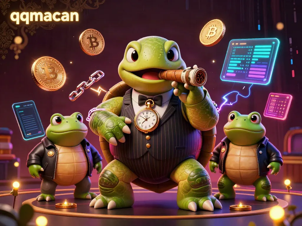 Experience thrilling casino gaming with qqmacan's vibrant characters and neon crypto elements.