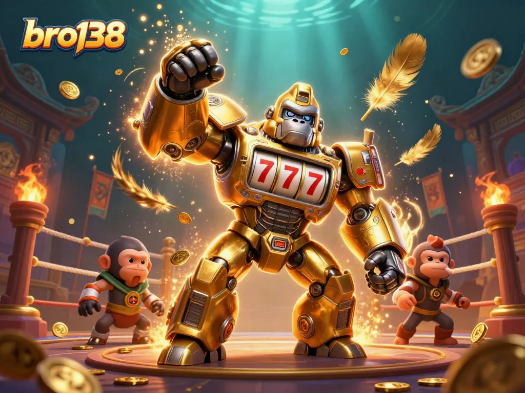 Engage in thrilling gaming with bro138's vibrant slot machine mech and dynamic casino elements!