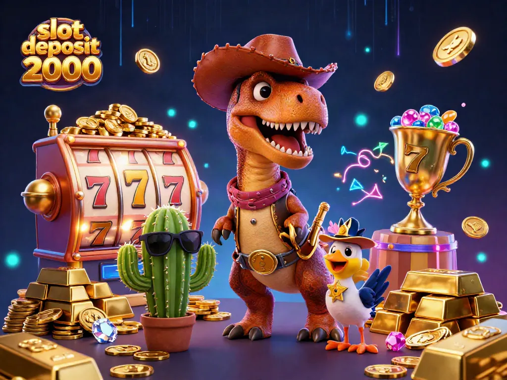 Spin the reels for big wins with slot deposit 2000 in this vibrant casino-themed illustration.