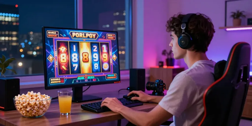 Permainan slot777 yang seru dengan grafik warna-warni dalam suasana nyaman di rumah.