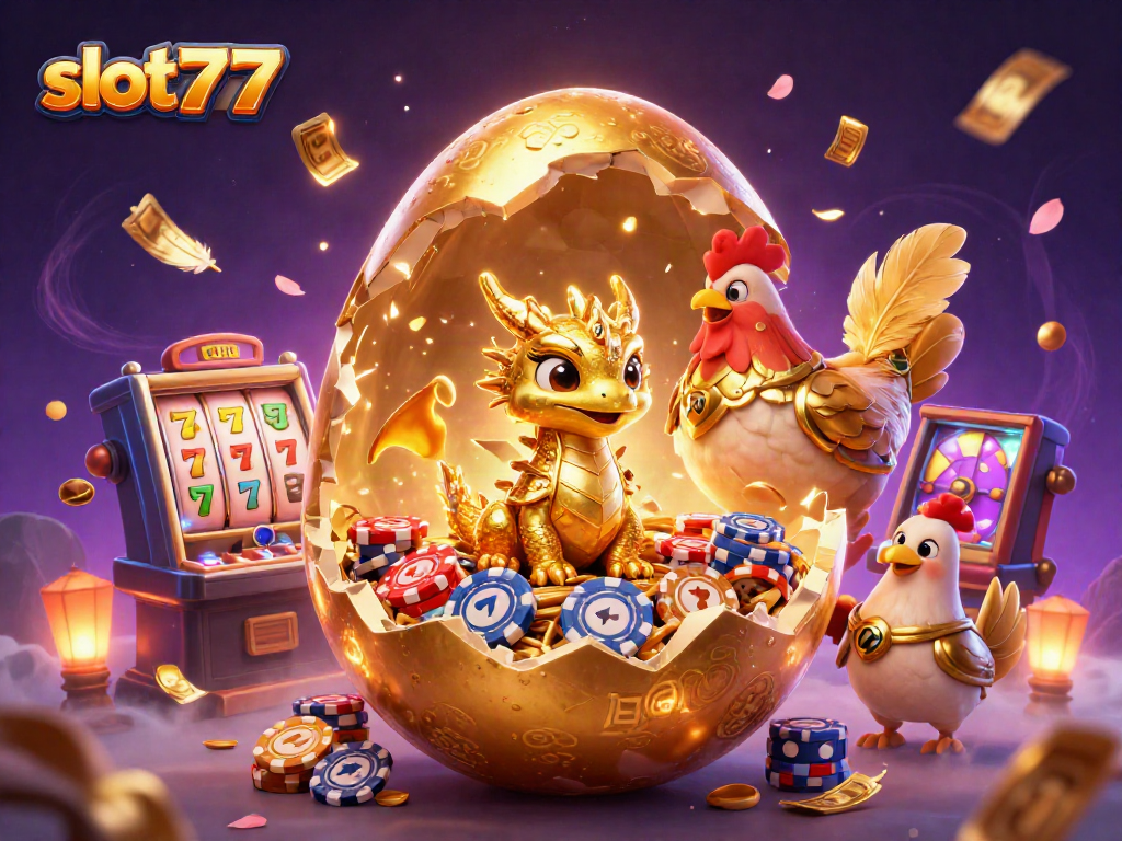 Spin lucky slot777 reels and win with golden dragon, poker chips, and vibrant casino elements.