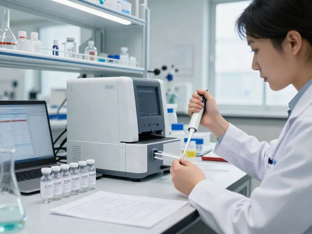 Scientist measuring CJC-1295 Ipamorelin blend for sale in a professional lab.