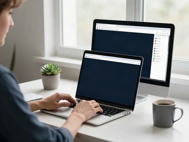 Brave浏览器 interface displayed on a modern laptop in a stylish home office, showcasing privacy and sleek design.