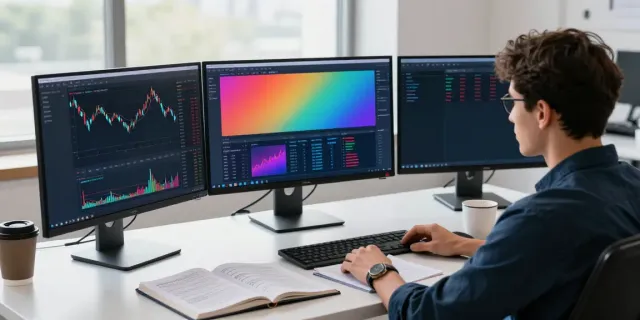 Trader analyzing financial data on TradingView in a modern workspace.