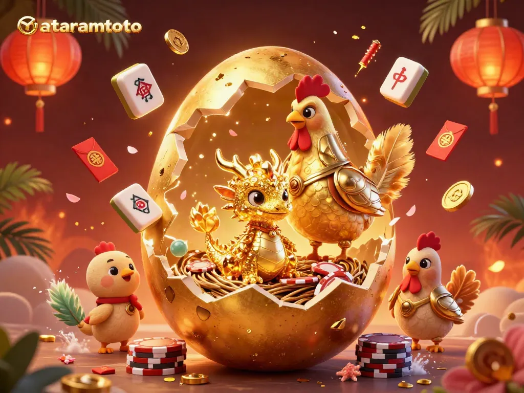 Experience the thrill of winning at mataramtoto with a vibrant 3D golden dragon and poker elements.