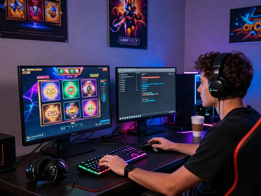 Player enjoying an immersive gaming experience on situs slot777 with colorful graphics and accessories.