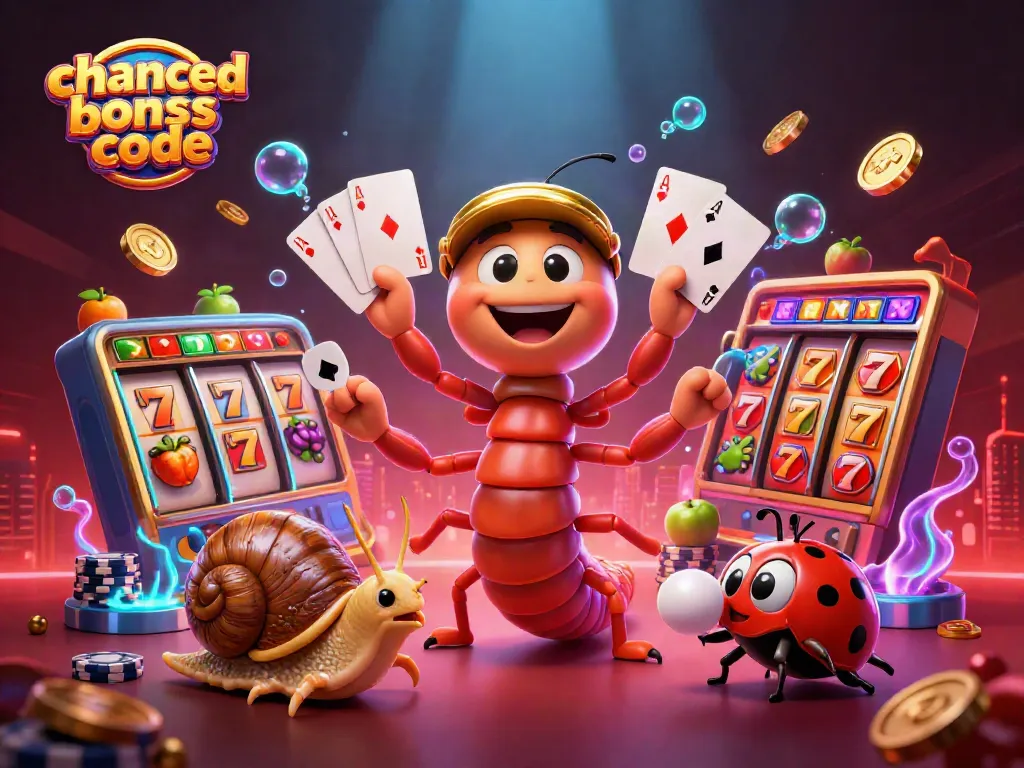 Engage with Chanced bonus code and win big with colorful slot reels and dynamic casino scenes.