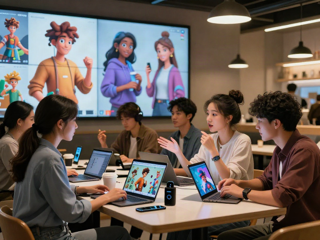 Engaging character AI nsfw interactions in a modern café setting, showcasing vibrant digital avatars and lively discussions.