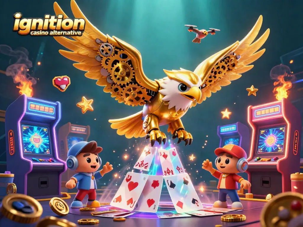 Explore the ignition casino alternative with vibrant characters amid casino-themed game elements.