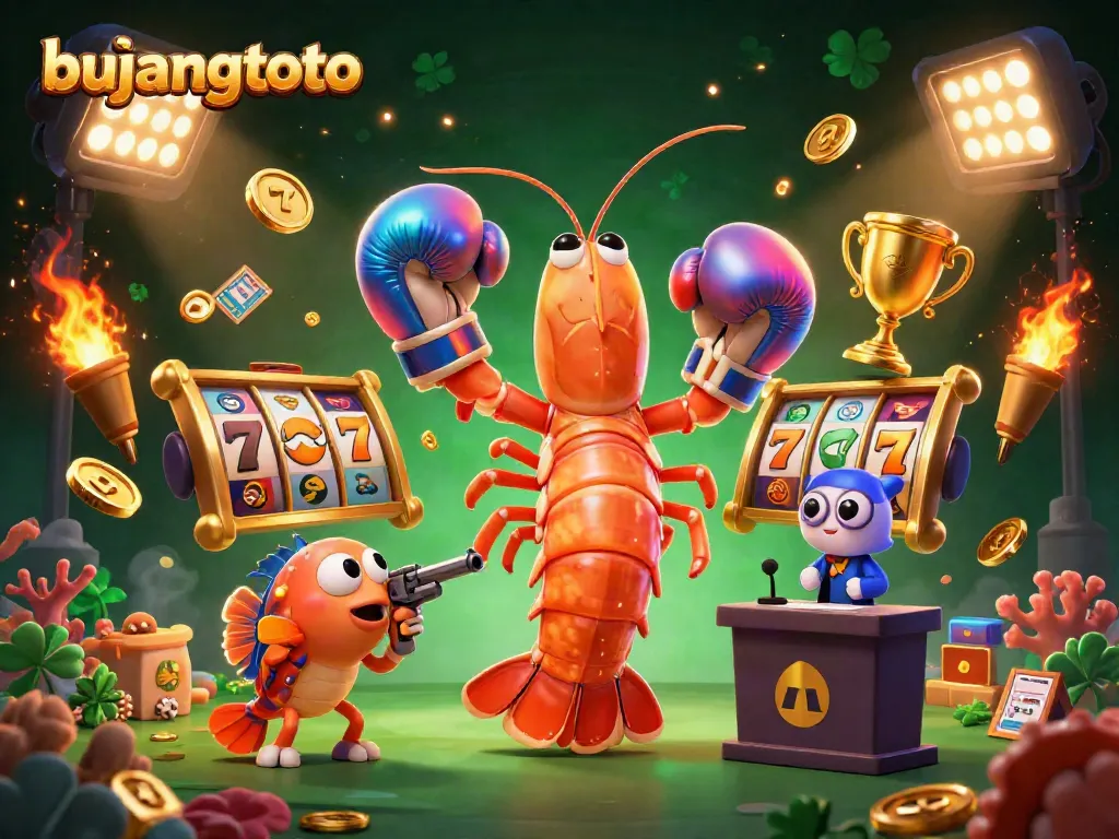 Engage in thrilling online slots with bujangtoto, showcasing an action-packed scene of vibrant characters and gaming elements.