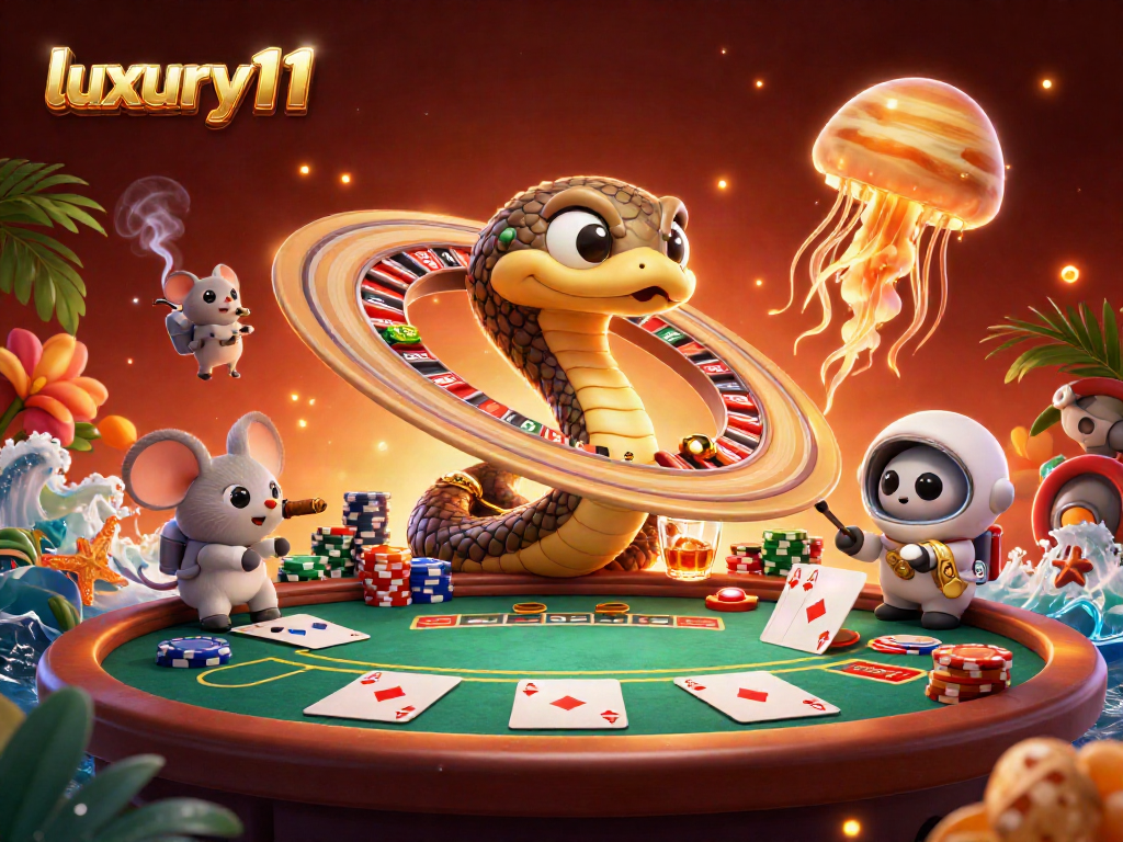 Experience luxury111 excitement as astronaut mice bet on Saturn's roulette rings in a vibrant casino scene.