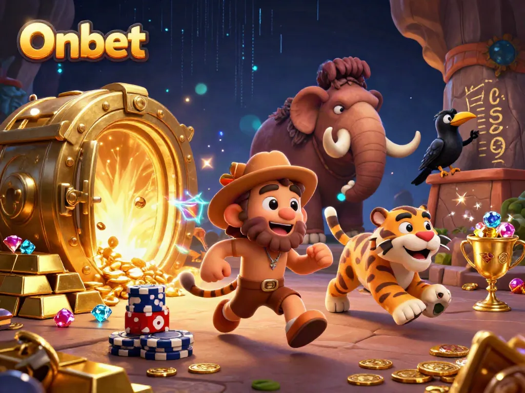 Engage with Onbet’s vibrant 3D casino world filled with treasure, games, and lively characters.