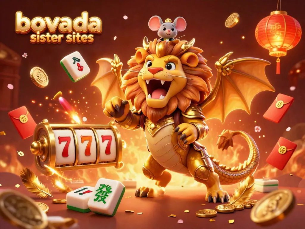 Engage with bovada sister sites through a vibrant casino visual featuring a chimera and dynamic slot elements.