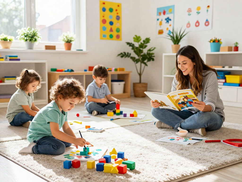 Engaged children learning in a vibrant kindergarten near me, showcasing interactive and hands-on activities.