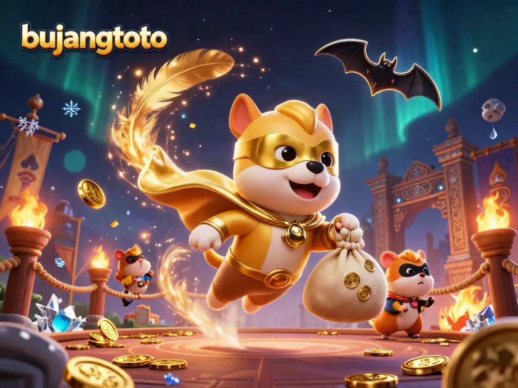 Win big with bujangtoto as the superhero dog flies in a dazzling casino world.