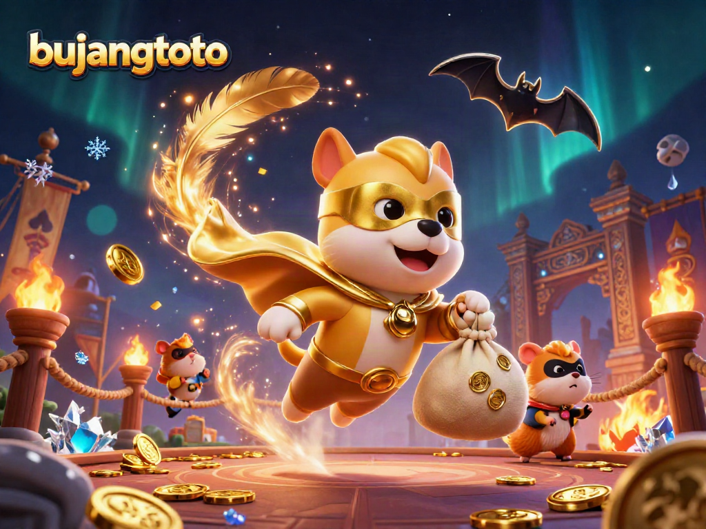 Win big with bujangtoto as the superhero dog flies in a dazzling casino world.