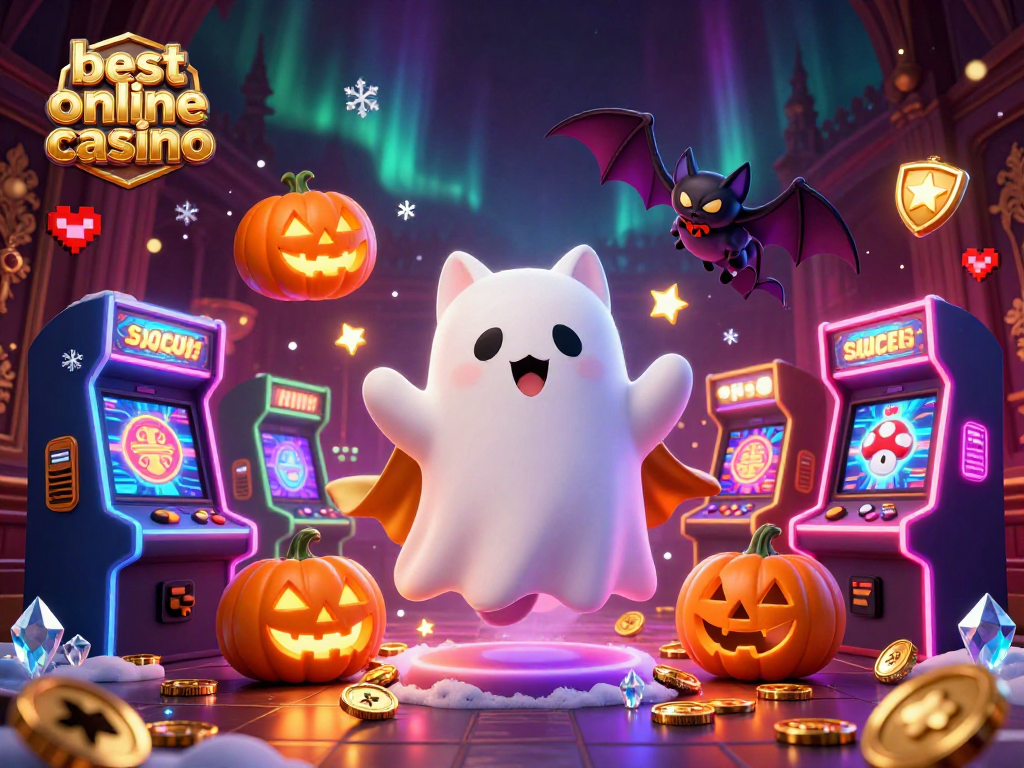 Engage with the best online casino in a vibrant scene featuring a ghost cat and glowing game elements.