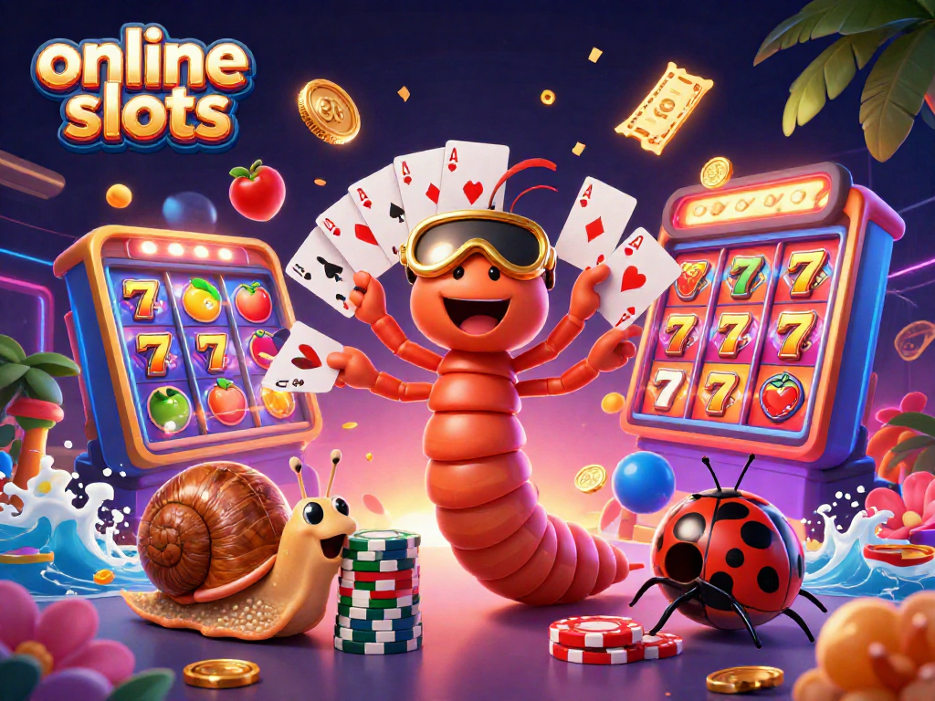 Engage with online slots through this vibrant 3D scene featuring dealers and dynamic game elements.