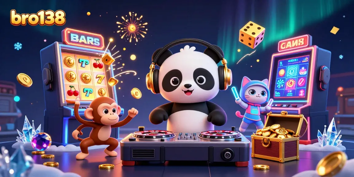 Experience victory at bro138 with vibrant characters celebrating casino wins amidst dynamic gaming elements.