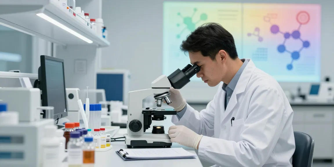 Researcher examining Epithalon peptides in a modern lab setting.