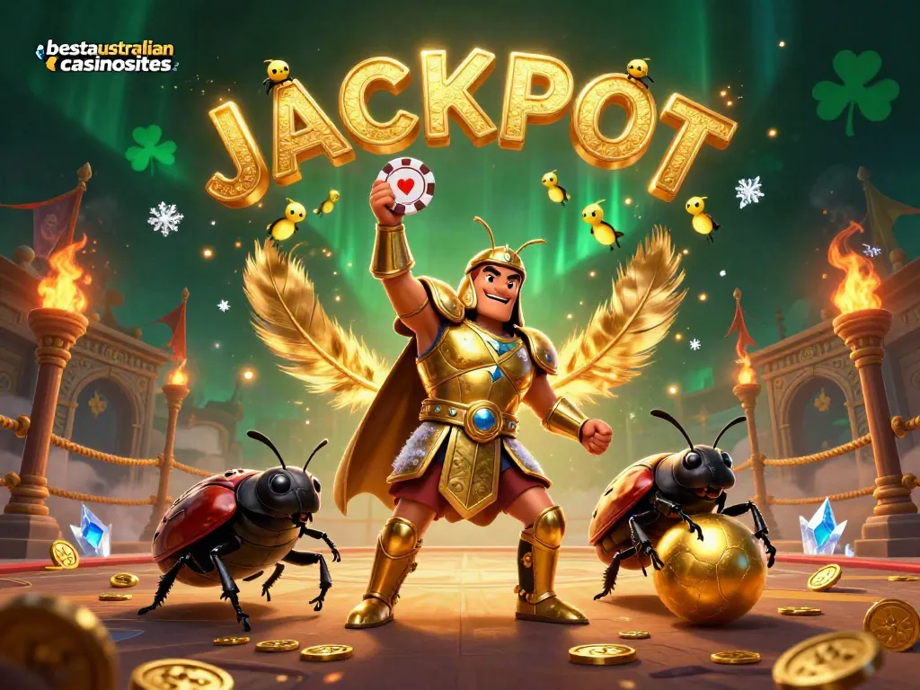 Experience winning at real money casinos with bestaustraliancasinosites, featuring dynamic gaming characters and vibrant elements.