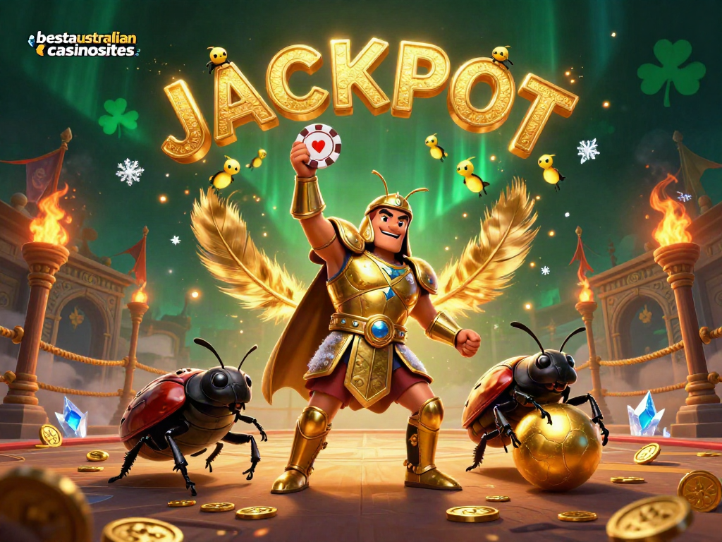Experience winning at real money casinos with bestaustraliancasinosites, featuring dynamic gaming characters and vibrant elements.