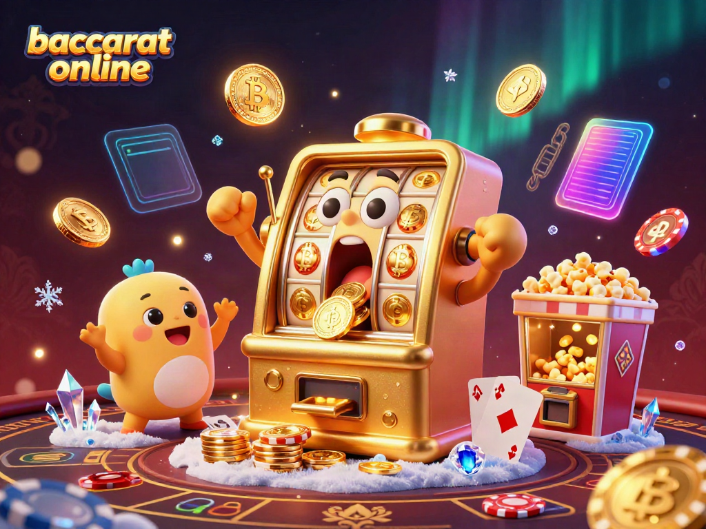 Experience the thrill of baccarat online with a vivid 3D illustration showcasing excitement and gaming activity.