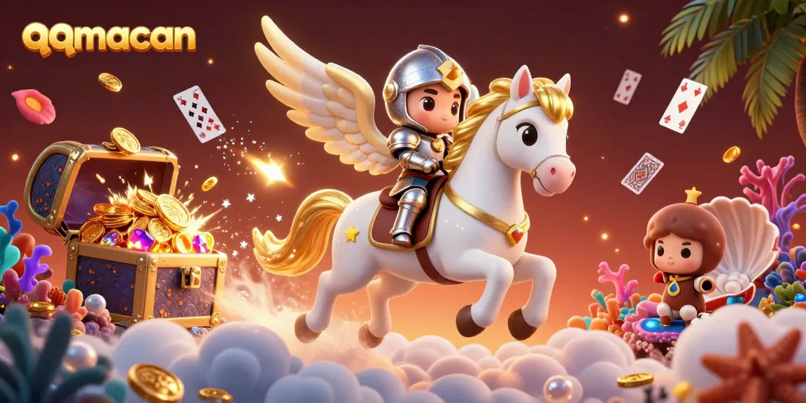 Engage with the breathtaking world of qqmacan as a celestial horse and knight explore treasure-filled clouds.