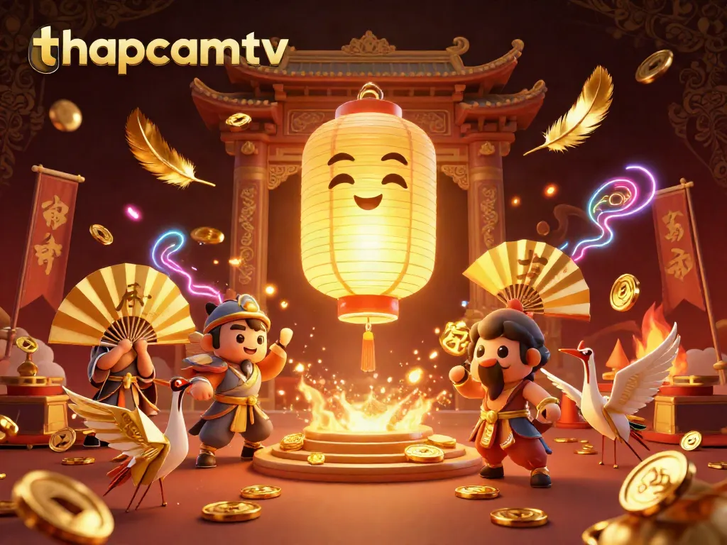 Engage in thrilling gaming experiences with thapcamtv, showcasing a vibrant casino atmosphere filled with dynamic characters and lucky symbols.