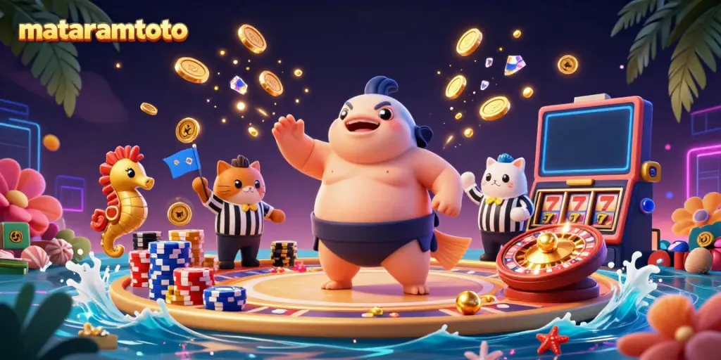 Experience the thrill of winning at mataramtoto with our engaging fugu-themed underwater casino illustration.