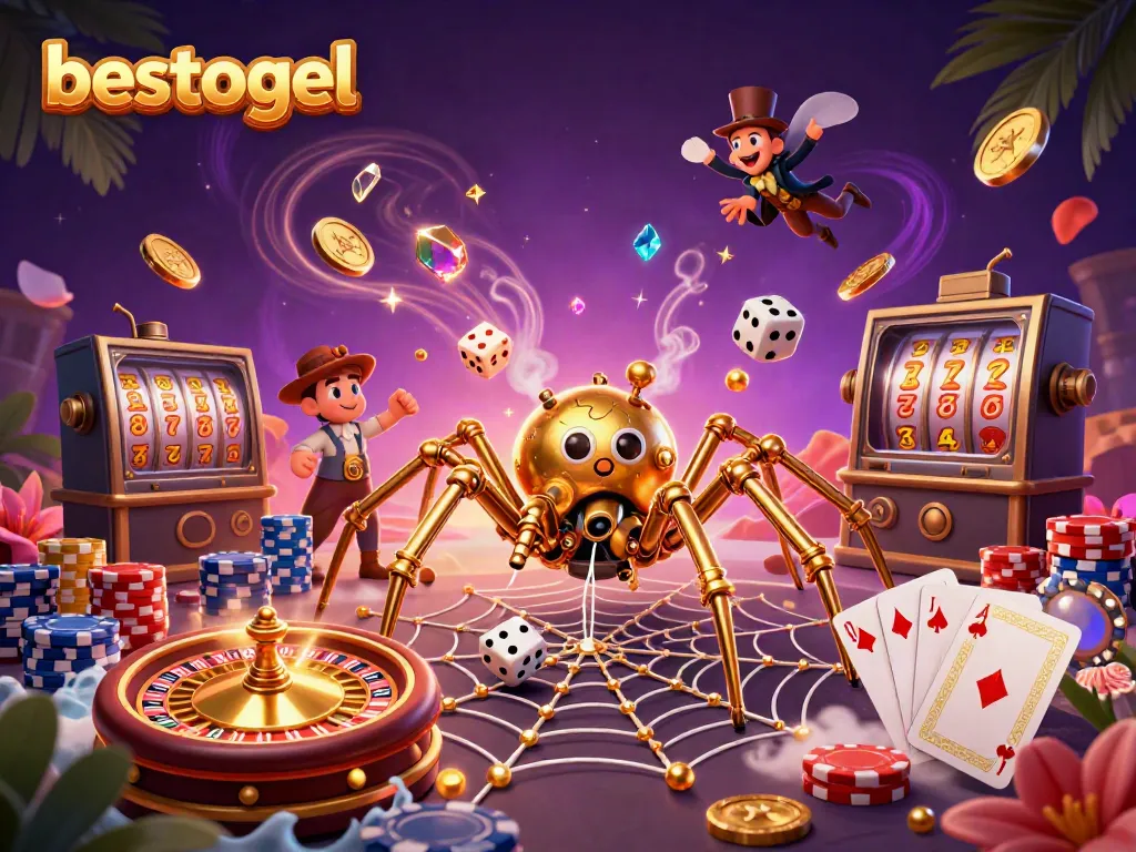 Menangkap dadu yang kurang beruntung di web emas dalam ilustrasi besttogel yang megah.