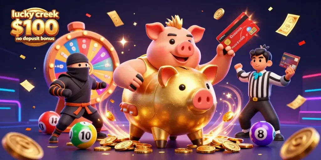 Claiming gold coins with the lucky creek $100 no deposit bonus showcases vibrant casino excitement and bonuses.