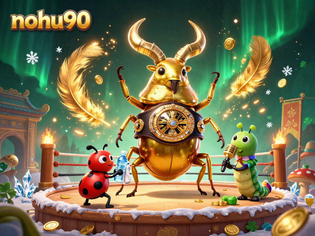 Join the excitement at nohu90 while a golden stag beetle prepares for battle in an electrifying casino scene.