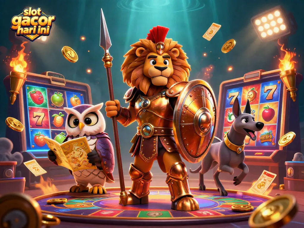 Experience the excitement of slot gacor hari ini with vibrant characters and dynamic game elements in this 3D illustration.