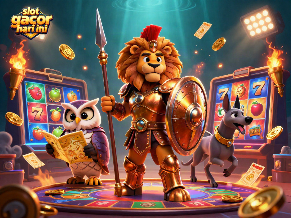 Experience the excitement of slot gacor hari ini with vibrant characters and dynamic game elements in this 3D illustration.