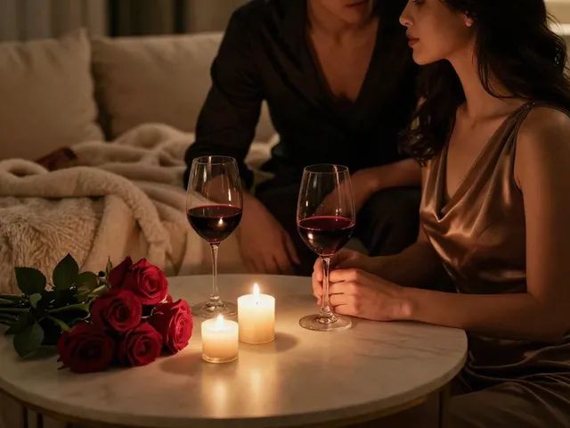 Couple enjoying live sex in an intimate candlelit setting.