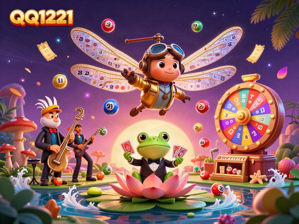 Experience the thrill of QQ1221 with vibrant casino elements and characters in an engaging scene.