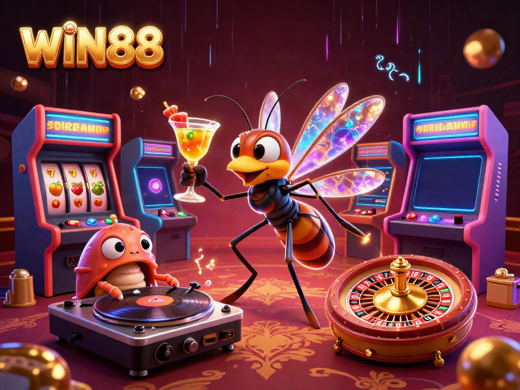 Experience thrilling moments at WIN88 casino with vibrant slots and stylish mascots.