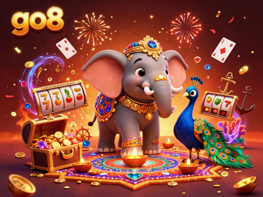 Experience the thrill of go8 casino games with a festive Diwali theme and vibrant gambling elements.